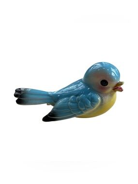 Blue and Yellow Ceramic Tweet Bird Figurine - Decorative Accent
